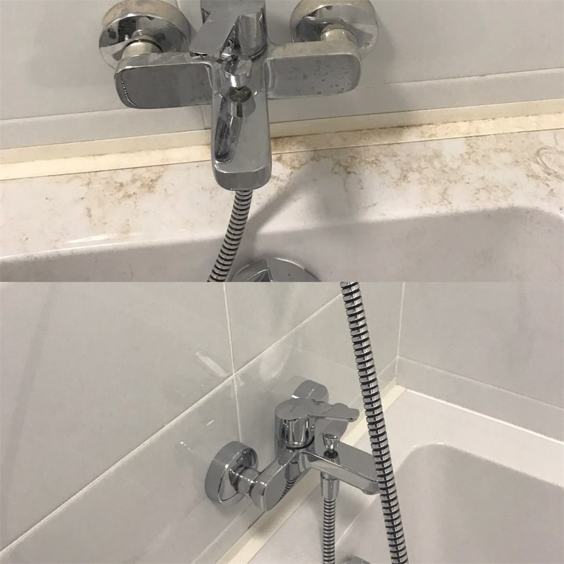 Badewanne vor und nach der Reinigung im Vergleich