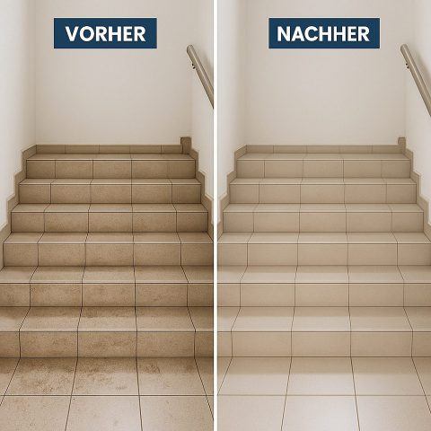 Treppenstufen vor und nach der Reinigung im Vergleich